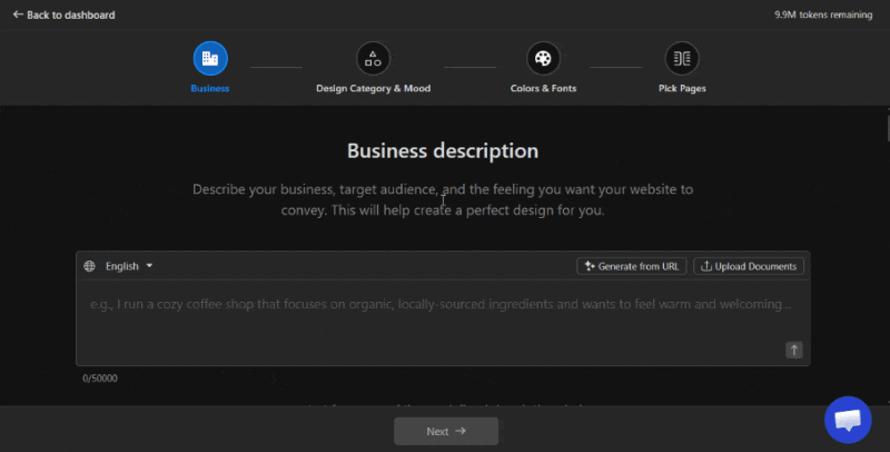Animation of AI Website builder
